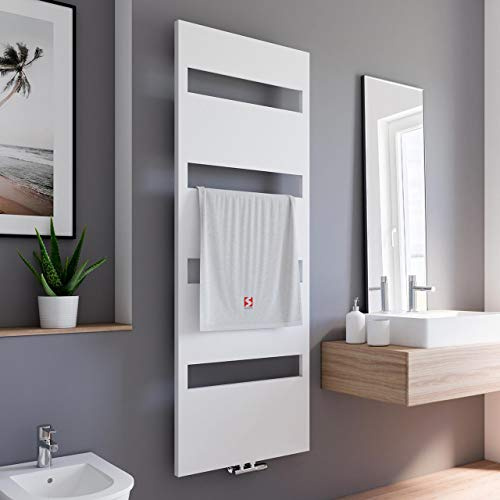Schulte EP170060 04 Bad-Heizkörper Turin, 170 x 60 cm, 620 Watt Leistung, Mittelanschluss und beidseitig von unten, Alpinweiß, Handtuchhalter-Funktion