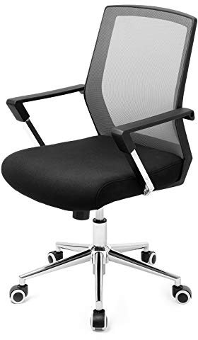 SONGMICS Bürostuhl mit Netzbezug, höhenverstellbarer Chefsessel, Schreibtischstuhl mit Wippfunktion, Drehstuhl mit gepolsterter Sitzfläche, Stahlgestell, verchromt, 120 kg, grau-schwarz, OBN83GY