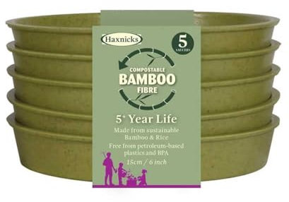 Haxnicks 5x Indoor & Outdoor Sustainable Bamboo Fibre Plant Saucers | 6 Inch Diameter | Pack of 5 | Sage Green | Pot140101