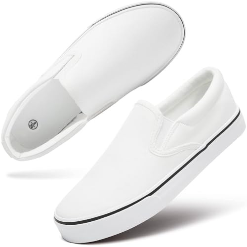 Women's Canvas Slip On Sneakers Fashion Flats Shoes White Canvas Shoes(White.US7)