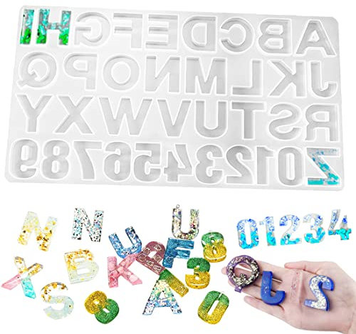 JOJOR Gießform Silikonform Buchstabe, Brief UV Resin Mold, Epoxidharz Harz Form, Zahlen Fimo Formen Schmuck für Schmuckherstellung Schlüsselanhänger Anhänger Dekoration DIY Basteln