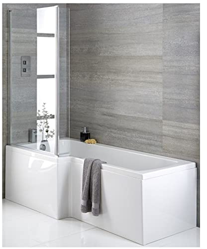 Milano Elswick White 1700mm x 850mm Left Hand Square Shower Bath Chrome Screen