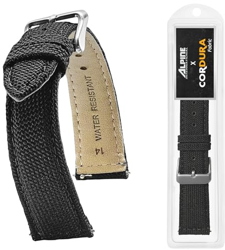 Alpine Cordura Fabric 20mm Watch Band - Quick Release Replacement Strap - Water Resistant Back Lining Leather Straps- Watch Bands for Women & Men - Compatible with Regular & Smart Watch Bands(Black)