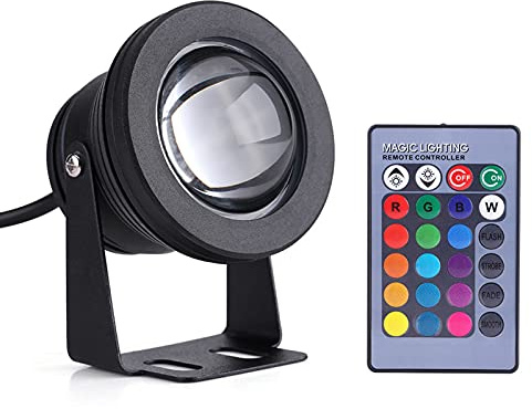 LED Spotlight, 10W 12V LED Floodlight Outdoor Indoor Colour Changing Flood Lights Rainproof Lamp with Remote Control for Marine Boat Yacht (Black shell)