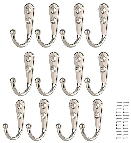 GZGXKJ 12 Pezzi Gancio Singolo Accappatoio Gancio Parete Gancio Asciugamano con Viti per Bagno, Camera da letto, Porta, Parete (Silver)