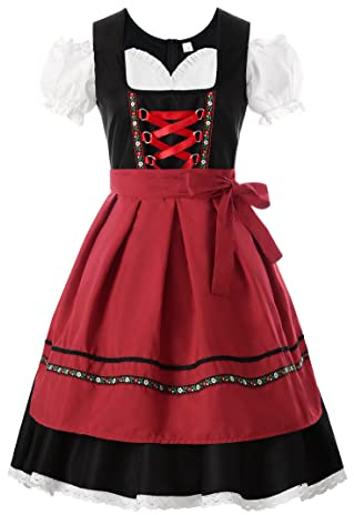 ReliBeauty Dirndl Dresses Women Traditional Oktoberfest Costume 2 Piece Red,XL