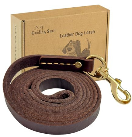 Guiding Star Leather Dog Leash 6ft, Dog Leashes for Large Dogs Heavy Duty, Soft Handmade Leather Training Leash for Large & Medium Dogs (6ftx3/4inch, Brown)