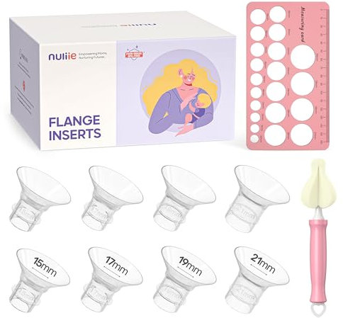 Nuliie 8-teiliges Flanschgrößen-Set 15/17/19/21 mm für 24 mm Flansch/Schild der meisten Pumpen, Silikon-Flanscheinsatz für Momcozy/Spectra elektrische Milchpumpe, Pumpenzubehör für Mütter