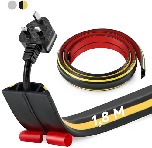 CREWORKS Fussboden Kabelkanal Selbstklebend 1,8M Kabelbrücke Boden Kabelschutz Stolperschutz 50mm Breite 3 Kanäle Kabelabdeckung zum Häuser, Büros, Garagen, Schwarz&Gelb