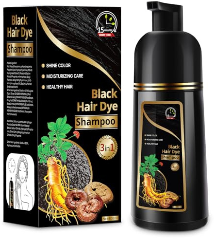 Hair Dye Shampoo for Gray Hair, 3 in 1 Herbal Dye for Women Men, Hair Color Shampoo 500ml (Black)
