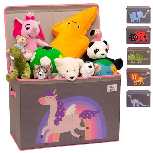 OLIVE&OSCAR 80L Toy box, kids Toy Box Storage with Lid & Handles, Suitable for All Children, Boys, Girls,Toddlers, Pink Unicorn, L60cmW33cmH40cm
