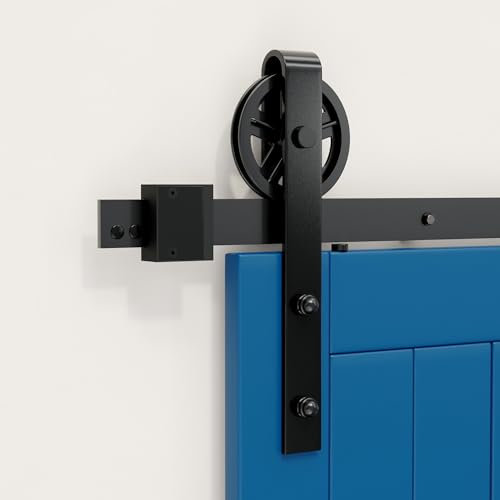SKYSEN Schiebetür Komplettset 122cm Großes Rad Schiebetürbeschlag für Schiebetürsystem mit Bodenführung, Schiebetür Schiene Perfekt Raumspart Raumtrenner für 1 Innentüren, Zimmertür, Holztür