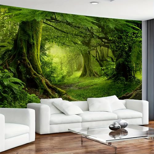 Arsey Wandteppich Wald Wandtuch Baum Wand Teppich Tapisserie Nebel Wandbehang Gras Natur Landschaft Wandteppiche Wandtuch Boho Deko Schlafzimmer, Grün, Extra Großer 300x180cm
