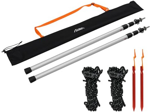 Andes Set of 2 Tent/Awning Canopy Poles, Camping Telescopic Tarpaulin Shelter, Adjustable/Extendable Aluminium Pole Set with Accessories