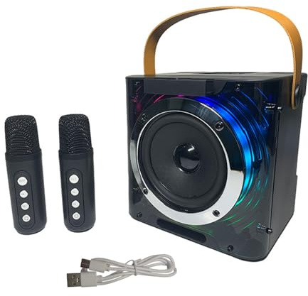 Btuty Máquina de karaoke con 2 micrófonos inalámbricos BT Micrófono y KTV Set con efectos de RGB Micrófono de Sistema de karaoke portátil ligero Regalos para cumpleaños Fiesta en casa al aire libre