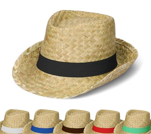 Sommerhut 'Kuba' Unisex - Sonnenhut für Damen & Herren im Trilby-Design - Panama Hut aus Seegras mit stylischem Klettverschlussband - Kopfbedeckung für Garten, Strand & Urlaub, Farbe:natur/schwarz