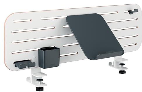 Leitz Ergo Pegboard Schreibtisch-Organizer mit Laptop-Halterung & Zubehör, Hochwertige Stecktafel kompatibel mit Tischdicke bis 35mm, breite Hängeschlitze, Klemmbefestigung, 80 x 25 cm, Weiß, 65490000