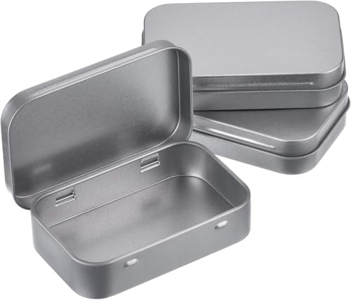 Mu Mianhua 3Pack Silver Metal Rectangular Empty Hinged Tins Box Containers Basic Necessities Tins Mini Portable Boxes Small Storage Kit Gift Card Tin Holders Boxes Set for DIY Use, Home Organizer
