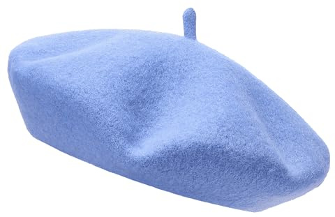 Wool Beret for Men and Women - French Style Classic Plain Color Unisex Hat, Soft Warm Outdoor Vintage Artist Beanie (Light Blue)