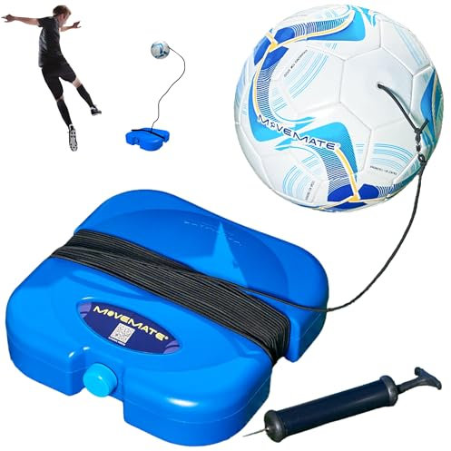 MOVEMATE® Fußball-Training Set inkl. Fußball mit Schnur | Beliebtes Fußball Geschenk für Jungen | Innovatives Trainingsgerät für Draußen, im Garten, auf dem Fußballplatz (Für Jugendliche (370g Ball))