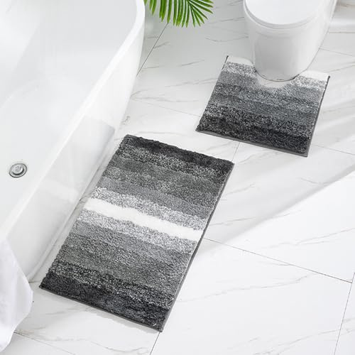 Fecialy Set di tappetini da bagno morbidi 2 pezzi tappetini da bagno assorbenti e tappetini da toilette Set di tappeti da bagno antiscivolo Tappetini da doccia lavabili in lavatrice per il bagno