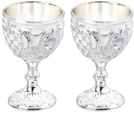 2 PIÈCES Gobelet à Vin Verre à Vin en Métal, Gobelet à Calice Vintage Gobelet en Or Vintage Gobelet à Vin en Cuivre Petite Coupe à Calice Verres à Vin Médiévaux Verres à Shot en (Argent Blanc)