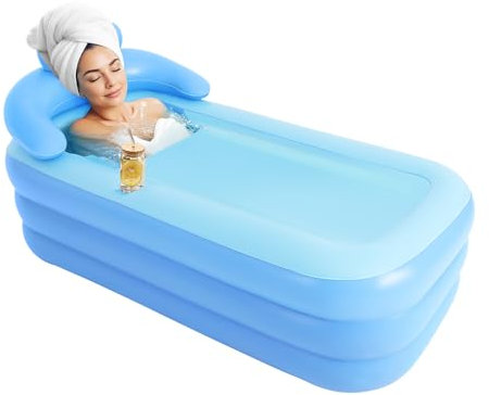 Baignoire mobile gonflable pour adulte - Grande pataugeoire - Portable - Pour l'extérieur - Avec grand dossier et support pour abreuvoir