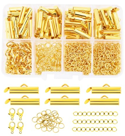 Mandala Crafts 16mm Gold Tone Seed Bead Sliders Clasps for Jewelry Making – 300 Slide Connectors Bars End Clasp Tubes Caps Finding