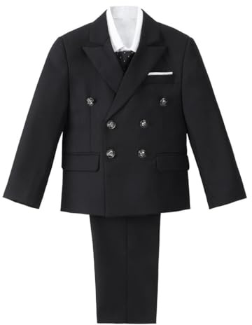 Lito Angels Små barn pojkar smoking kostymer och kavajer formell klänning bröllopskläder outfit 5 delar set ålder 2–8, marinblå/svart, Svart, 4-5 År