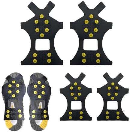 Crampones Antideslizantes para Zapatos de Montaña con 10 Dientes, Garras de Hielo para Senderismo, Nieve y Hielo, Tacos Antideslizantes Universales para Trekking y Actividades al Aire Libre (M+L)