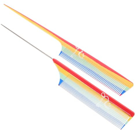 TOGEVAL Pettine a Coda di Topo e Pettine a Denti Fini in Acciaio e Plastica, Set 2 Pezzi, Leggero e Resistente per Dividere e Cotonare Chioma, per Donne, Adolescenti e Parrucchieri, Uso