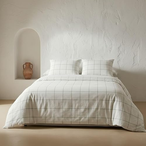 GAMUSI Juego Funda nórdica Cama 90 100% algodón - Funda Almohada 45x110 cm, Estampado Cuadro Ventana Agua