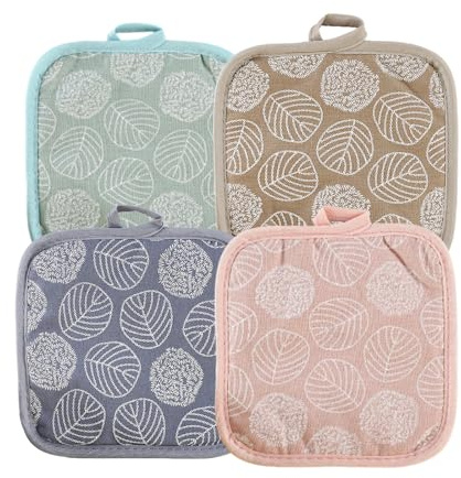 Pot Holders - Homiladi 4PCS Thick Cotton Oven Cloth, Heat Resistant Hot Pads with Hanging Loop for Kitchen Cooking, Baking, Microwave & Table Protection