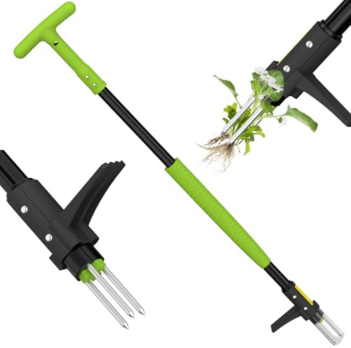 Ergohortus Unkrautstecher, Stand-Up Unkrautstecher mit Stiel, Unkrautzieher Gartenjäterwerkzeug mit Ergonomischem Langem Griff, Robustes Unkrautentferner-Werkzeug ohne Bücken oder Knien