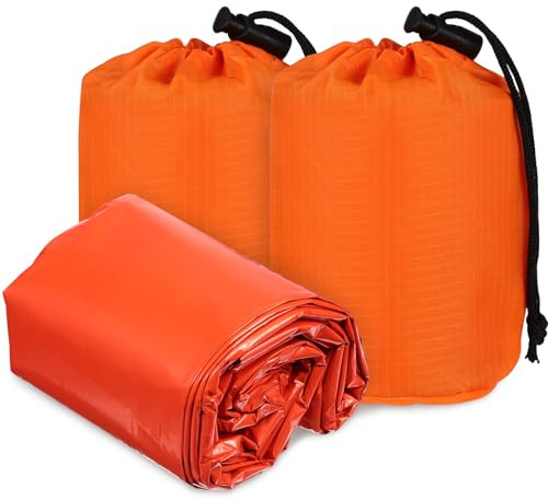 GALPADA 2pcs Paquet de Couchage de Survie d'urgence Orange en PE, Légers et Imperméables, pour Usage Extérieur et Randonnée