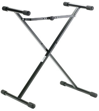 K&M 18969 Keyboardständer Schwarz aus Stahl – X-Ständer für Kinder – höhenverstellbar, einstrebig – niedrig einstellbar