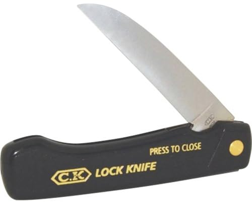 C.K Tools Locking Lambfoot Pocket Knife, Black Scales, Brass Rivets, 95mm | Straight Lambfoot Profile and Manual Locking Support Controlled Rope and Twine Cuts, with Riveted Construction for Daily Work