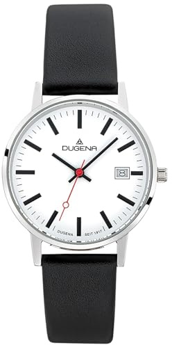 DUGENA Damen-Armbanduhr 4460400 Moma, Quarz, weißes Zifferblatt, Edelstahlgehäuse, Mineralglas, Lederarmband, Dornschließe, 3 bar