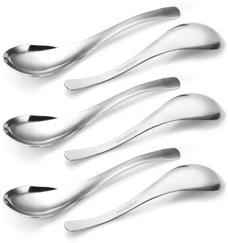 HIWARE Thick Heavy-weight Soup Spoons, High Grade Stainless Steel Soup Spoons, Set of 6