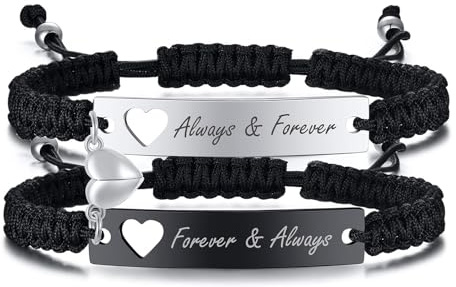 Matching Bracelets for Couple Gifts Friendship - Always & Forever Engraved Mutual Attraction Heart Magnetic Bracelets for Lover Him Her Soulmates Friend for Promise Anniversary Valentine's Day