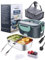 Buddew Electric Lunch Box 80W Food Heater 3 in 1 12/24/110-230V Portable Lunch Warmer Upgraded Leakproof Heated, for Car/Truck/Office with SS Fork&Spoon and Insulated Carry Bag (Green)