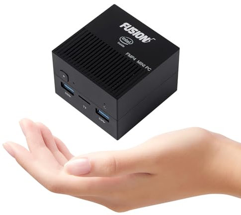 Fusion5 FMP4 Mini PC Windows 11 - Mini computer Quad Core, 128 GB di memoria e 8 GB di RAM, piccolo e portatile computer desktop con WiFi Dual Band, Bluetooth, HDMI, USB 3.0, slot per schede Micro SD