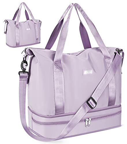 CS COSDDI Travel Duffel Bag, 29L Weekend Bag with Trolley Sleeve, Dry & Wet Seperated Sports Gym Bags, Waterproof Carry On Bags for Women Men Weekender Hospital