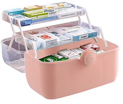 Uotyle Hausapotheke Box Medikamenten Aufbewahrung Medizinbox Abschließbare Medikamenten Organizer Multifunktions Medizinkoffer Mit Tragegriff (Rosa)