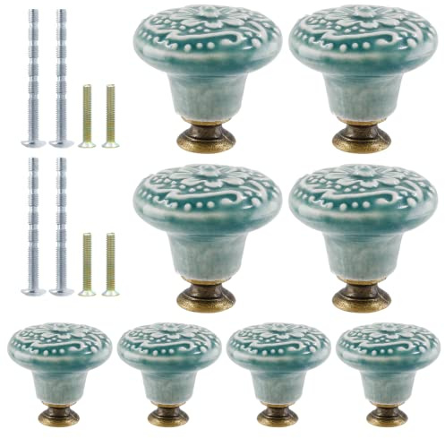 suiwotin 8pcs Green Ceramic Knobs, Vintage Kitchen Cabinet Pulls, Retro Ceramic Dresser Knobs, Decorative Drawer Pull Handles for Closet, Cupboard, Furniture Door Knob