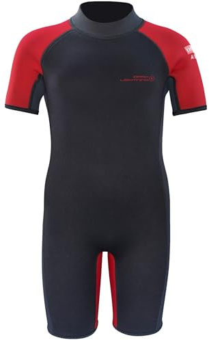 Dark Lightning 3/2mm Kids Wetsuit for Boys and Girls, Neoprene Thermal Swimsuit, Toddler/Junior/Youth One Piece Wet Suits for Scuba Divingkeboarding, (Kids Size 12, Shorty-Red)