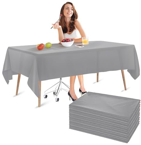 Luriseminger 10 Stück Einweg Tischdecke aus Kunststoff, 137 x 274 cm Wasserdicht Plastik Tischabdeckung Einweg Tischbezug Rechteckige Tischtücher für Hochzeit Party Geburtstag (grau)