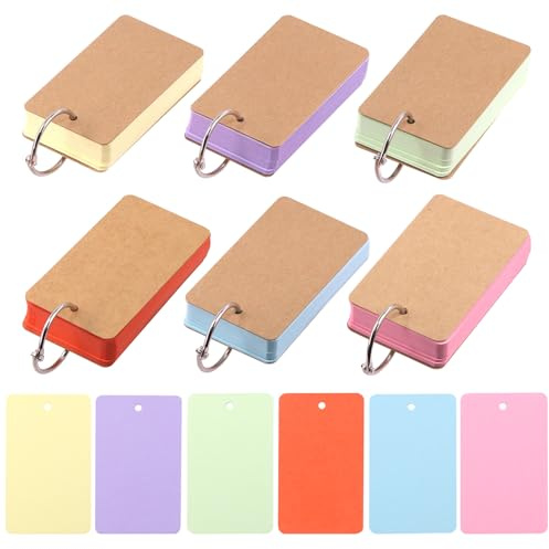 Swpeet 300 cartes d'index colorées de 2,1 x 3,5 pouces avec anneaux de reliure, notes caso index Card, 6 couleurs facile Flip Flash Card cartes d'index vierges pour l'apprentissage scolaire
