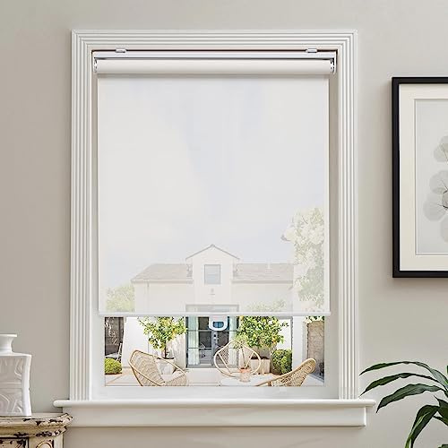 AOSKY Cordless Roller Shades for Windows Light Filtering Shades with 5% Openness Solar Screen Semi Sheer Roller Blinds UV Protection for Office and Home. Easy to Install 70 W x 72 H (White)