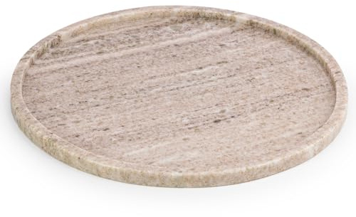 EHC Natural Marble Bathroom Vanity Tray - Decorative Countertop Sink Storage Organiser for Cosmetic, Perfume, Home Decor - Round, 26 x 26 x 1 cm